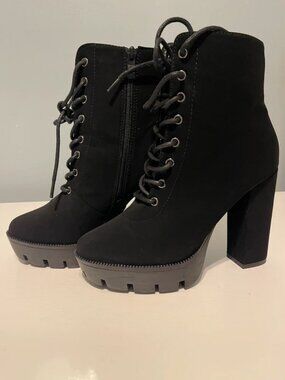 High Heel Combat Boots Zipper Lug Platform Booties
